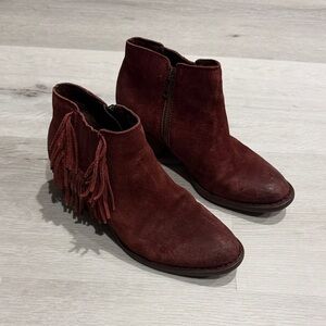 Born Burgundy Suede Fringe Ankle Booties